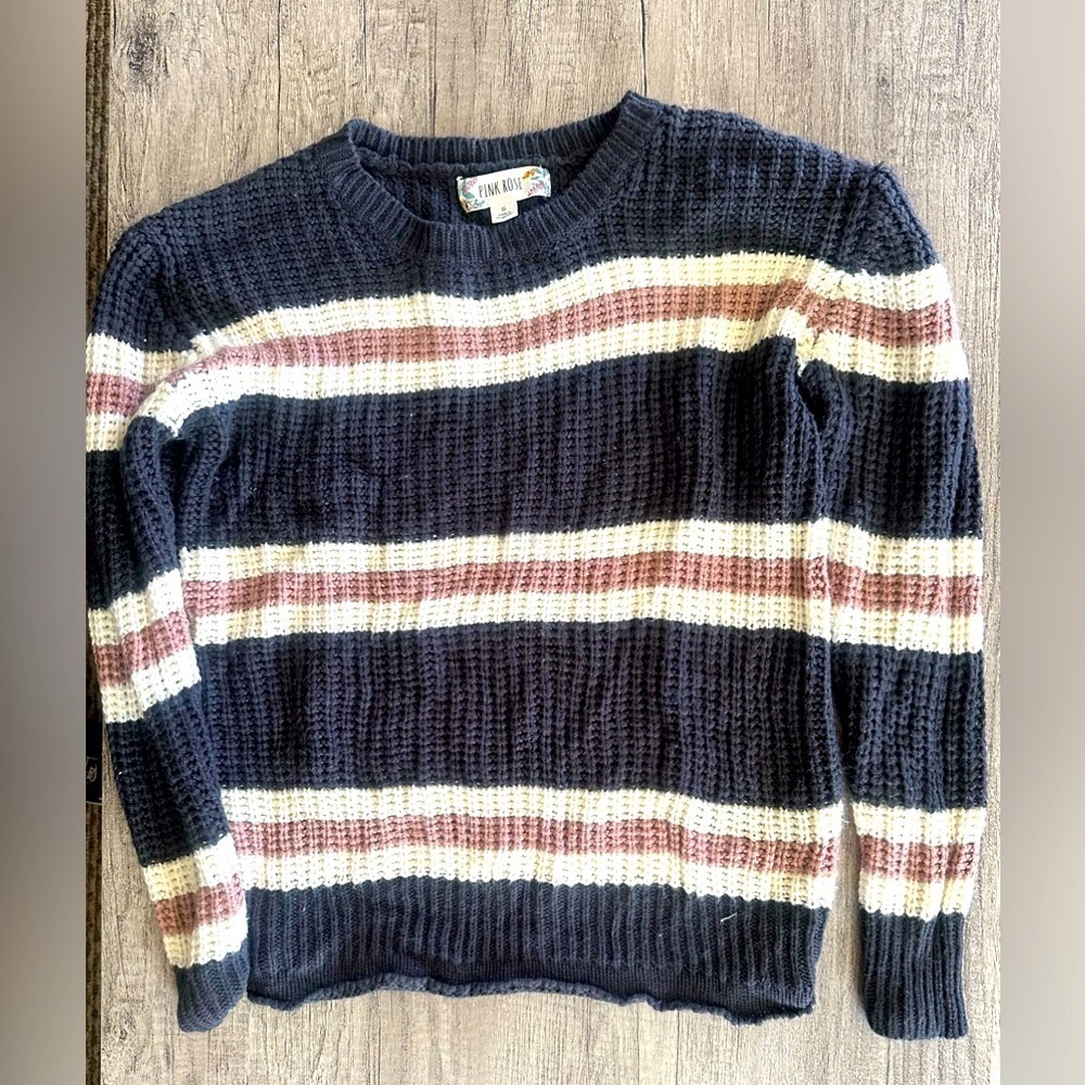 Pink Rose Striped Sweater Size Small
